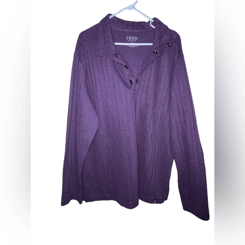 Izod Deluxe Sport Mens Knit Pullover Purple Mock Neck 1/4 Button Size Large